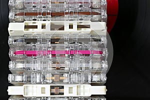 Stack of old audio cassettes