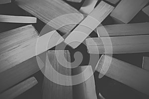 Stack of old books background in black and white. Top view of many books piled together. Vintage books in back and white.