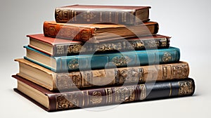 Stack of old books isolated on white backgroun. Generative AI.