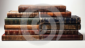Stack of old books isolated on white background. Generative AI.