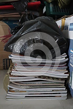 Stack of old books in the storehouse