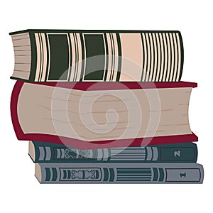 stack of old books in vintage style on a white background