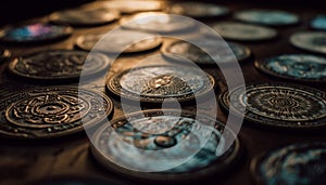 A stack of old coins symbolizes wealth and abundance generated by AI