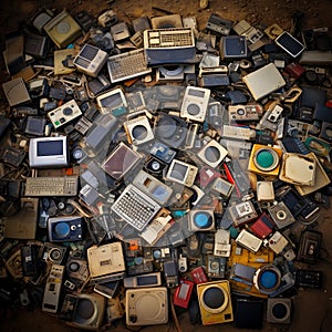 E-Waste Recycling: A Pile of Vintage Electronics Ready for Renewal - generative ai