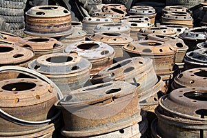 Stack of old discarded wheels