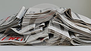 Stack of Old Folded Newspapers on White Surface