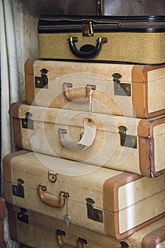 Stack of old luggage suitcases