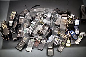 Stack of old mobile phones