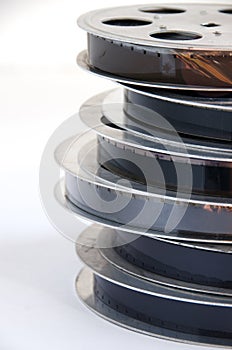 Stack of old motion picture film reel