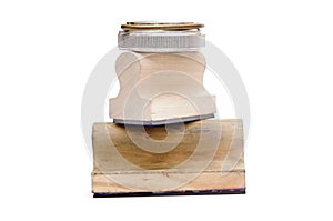 Stack of old and new rubber stamps