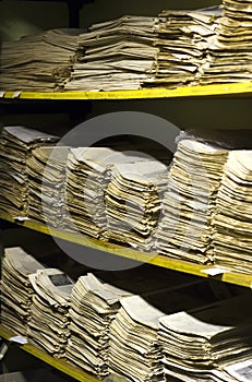 Stack of old newspaper archive