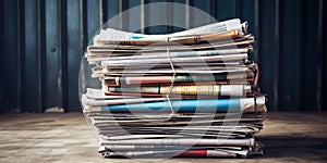 Stack of old newspapers waiting to be recycled, concept of Sustainable waste management