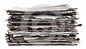 Stack of Old Newspapers on White Background