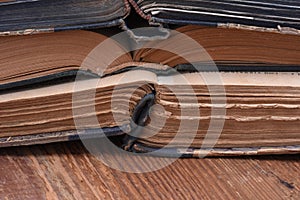 Stack of old open books