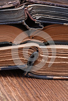 Stack of old open books