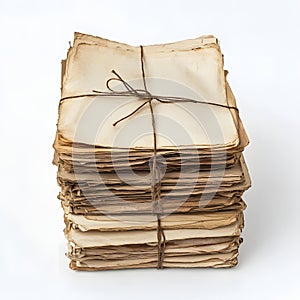 Stack of old papers, isolated on white background