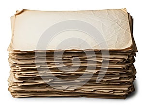 Stack of old papers isolated on white background