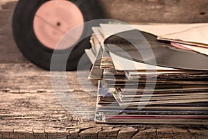 Stack of old records (sepia)