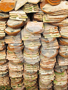 Stack of old red roof tiles