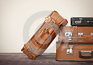 Stack of Old suitcases. Travelling concept