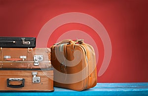 Stack of Old suitcases. Travelling concept