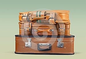 Stack of Old suitcases. Travelling concept