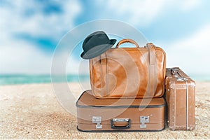 Stack of Old suitcases. Travelling concept