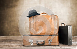 Stack of Old suitcases. Travelling concept