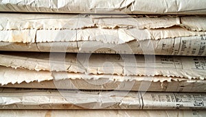 Stack of Old Torn Newspapers Close Up