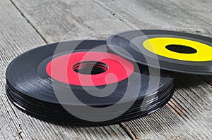 Stack of old vinyl records