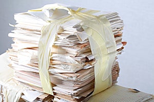 Stack old of waste paper staked recycle