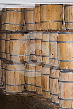 A stack of old Wooden barrels