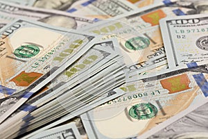 Stack of one hundred dollar bills close-up. - Image