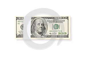 Stack of one hundred US Dollar money bills isolated on white background with clipping path.