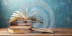 A stack of open books are on the table AI-Generated Content