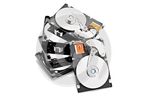 Stack of open harddrives