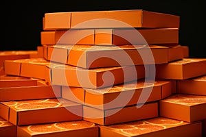 Stack orange pizza boxes carton. Generate Ai