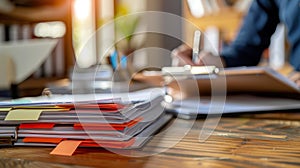 The stack of organized documents.AI generated image