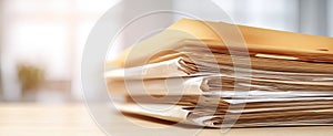 The stack of organized paperwork on a professional office desk setting..AI generated image