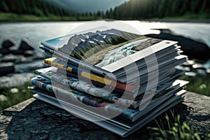 A Stack Of Outdoor Magazines. Generative AI