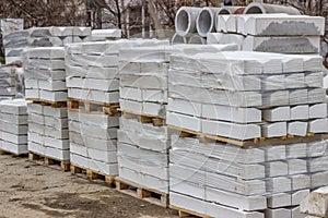 Stack of packed concrete curbs stones