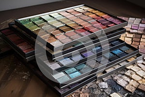 a stack of palettes, in a variety of shades and textures