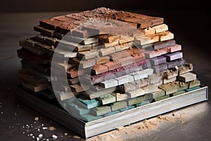 a stack of palettes, in a variety of shades and textures