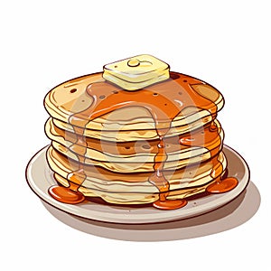 Hand Drawn Cartoon Pancakes With Syrup And Butter photo
