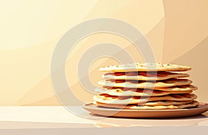 Stack of pancakes on a plate with a neutral background