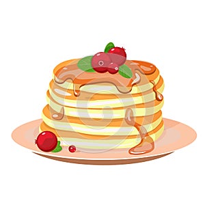 Stack of pancakes on a plate with whipped cream