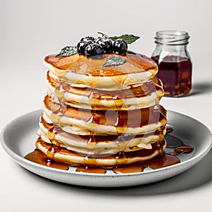 Stack of pancakes with syrup.