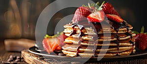 Stack of Pancakes With Syrup and Strawberries