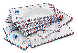Stack of paper airmail letters