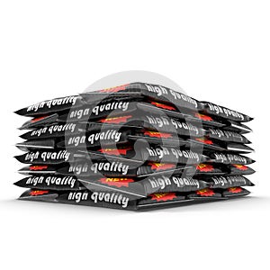 Stack of paper bags with cement isolated on white. 3D illustration